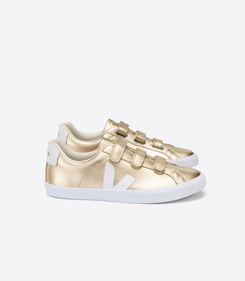 Veja Sneakers Womens - 3-lock Leather - Gold/White - 7850ALHPD